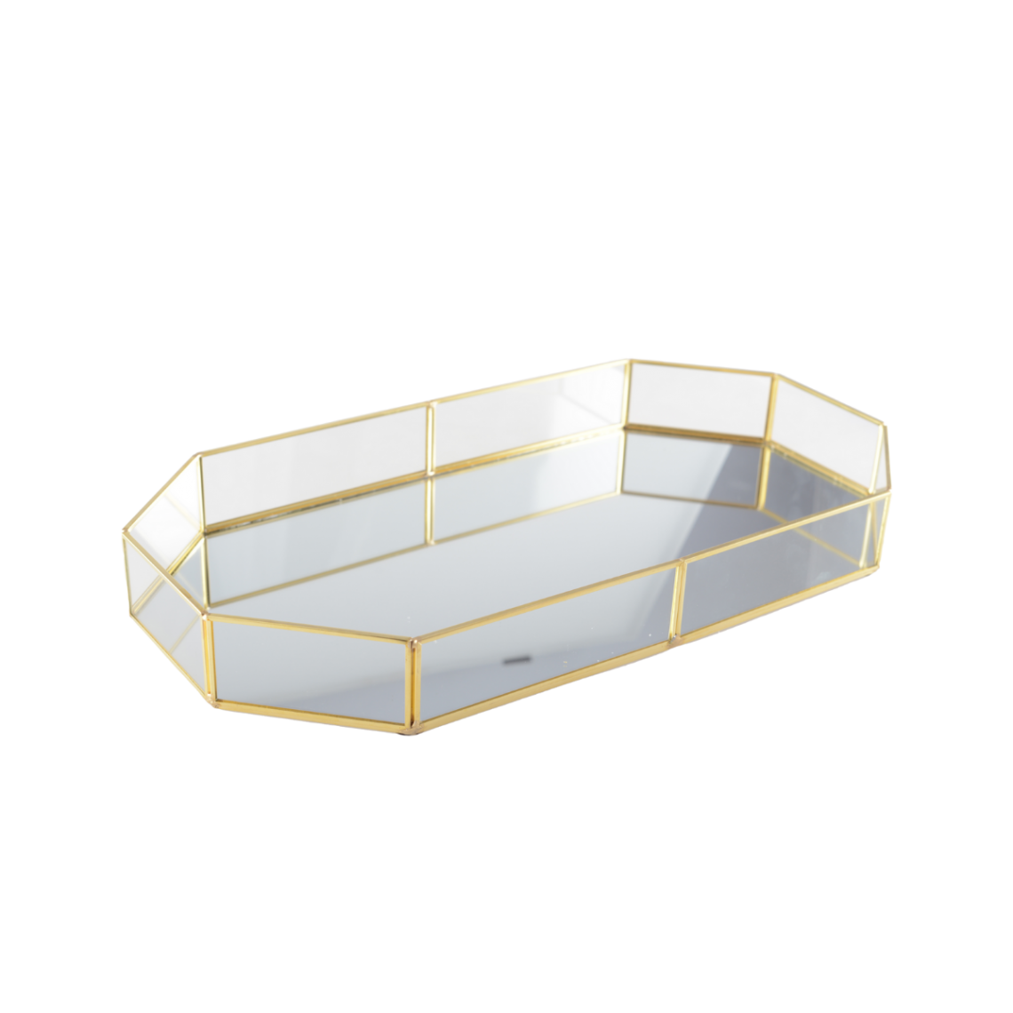 Location - Plateau octogonal miroir et laiton (42,5 x 23 cm)